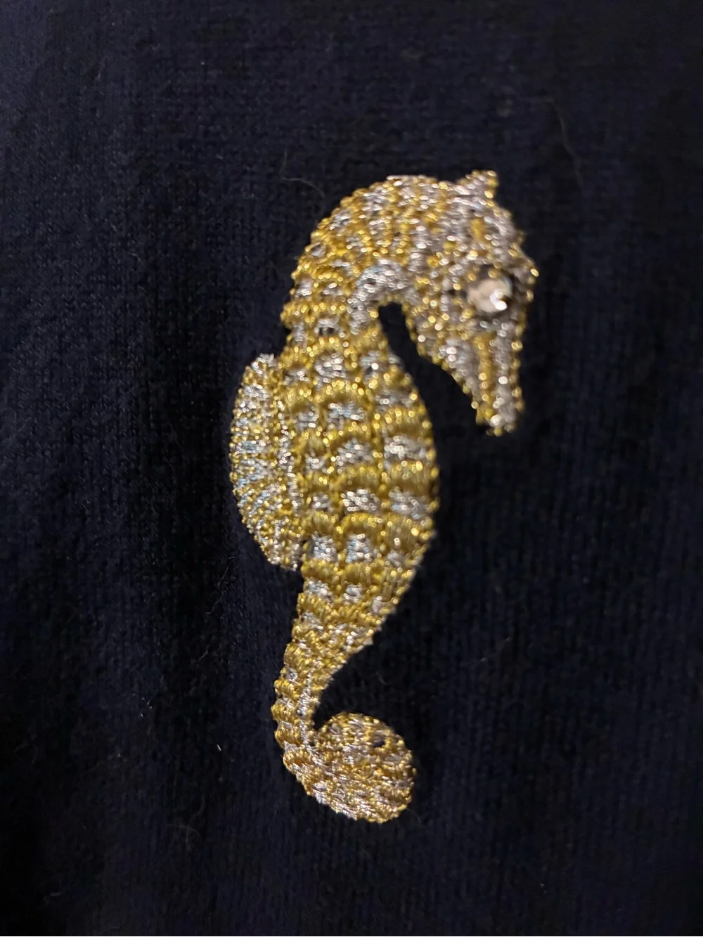 J. Crew Navy Cardigan with Gold Seahorse Emblem